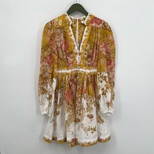 Floral Long Sleeve Dress Zimmermann mini orange pink fall holiday dress size 1